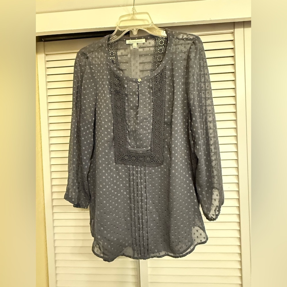 FABULOUS Gray Sheer Women's Top SZ L